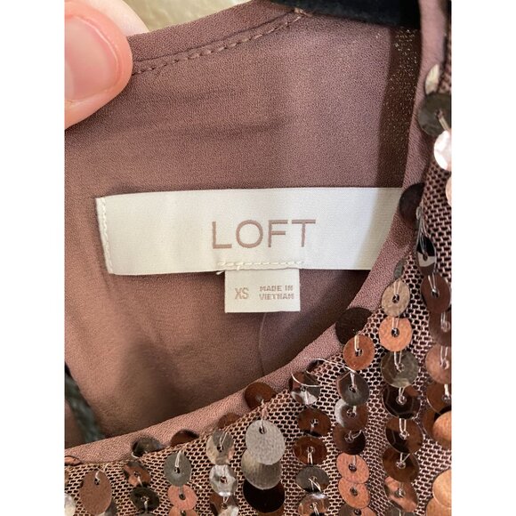 Loft Womens Brown Short Sleeve Sequin Top Sparkle‎ Bronze Polyester Blend XS - Picture 5 of 6